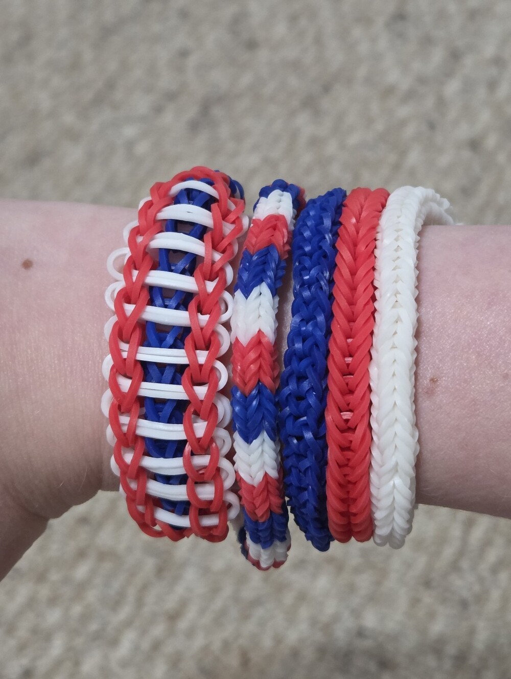 Hand Crafted Red, White & Blue Rainbow Loom Bracelet Set